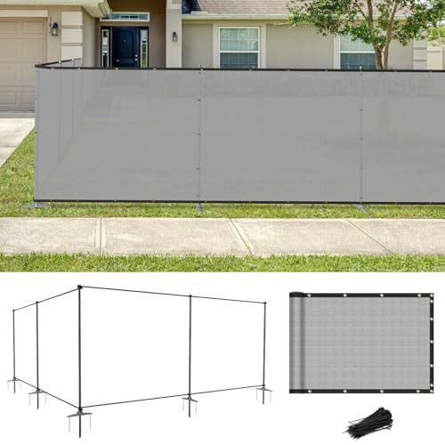 Coarbor Iron Poles Privacy Fence 5'H x 24'W Metal Brown Fence Covering Privacy with Zipties and Base Anchor Fence Screen for Outside Garden Backyard Dog Kennel Chicken Pool