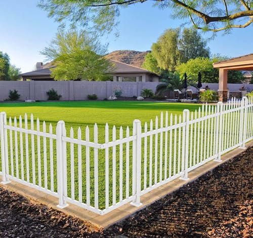 Coarbor Vinyl Picket Fence Panel 2 Panels Garden Decorative Fence No Ground Spike for Yard Border Vinyl Outdoor Fence Pet Barrier Temporary Small Dog Fence
