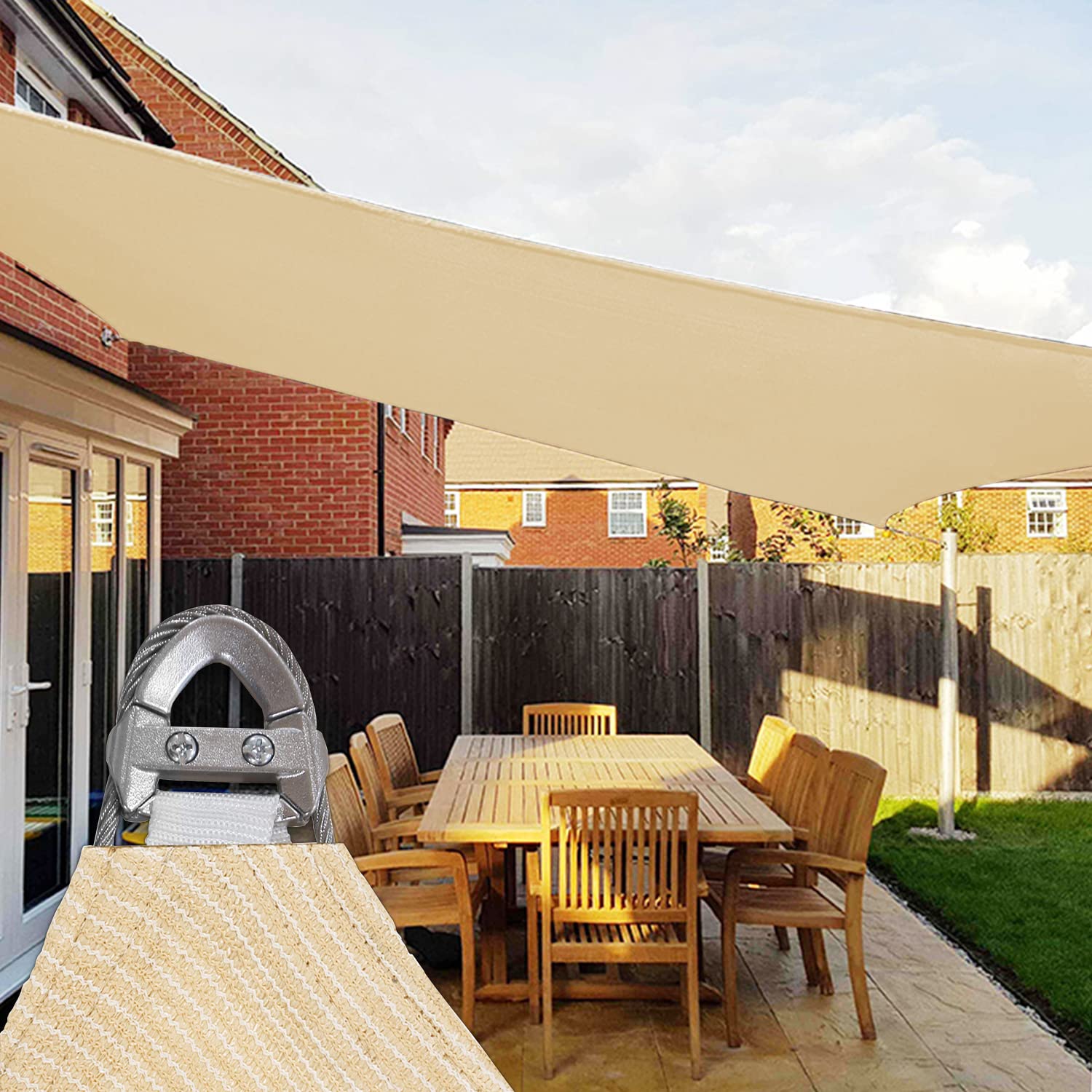 Coarbor Reinforced Wire Sun Shade Sail Cover for Patio Backyard Deck Yard Pool with Stainless Steel Corners Steel Wire Rope Edges Pergola Porch Shade Sail Commercial Grade