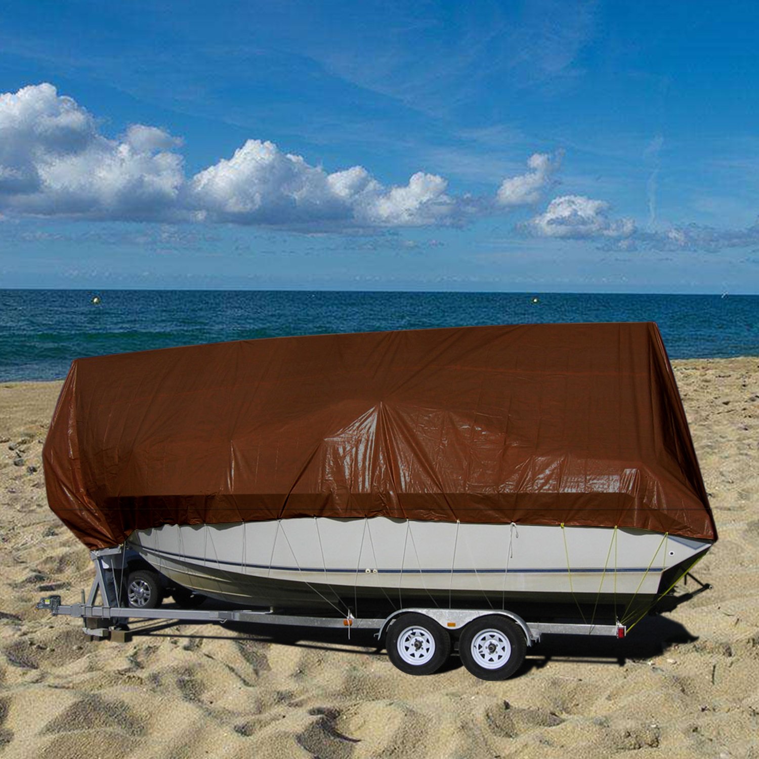 Coarbor Waterproof Tarp High Quality Matertial 16 Mil Protect Outdoor Boat RV Pool Cover Brown