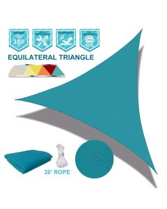 Coarbor Waterproof sunshine Block 5'x5'x5' Sun Shade Sail Canopy Triangle with Hardware Kit 180 GSM Polyester for Pergola Carport Awning Patio Deck Yard- Make to Order-Turquoise Green - Customizable with Size and Color