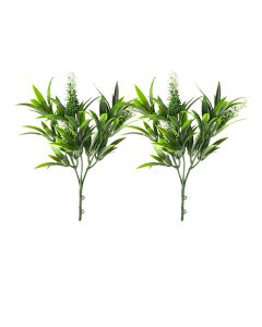 Coarbor 2 PCS Artificial Bushes Plastic Artificial Flowers Fake Outdoor Plants for Home Kitchen Party Flowers Arrangement Wedding Decorations, Green White