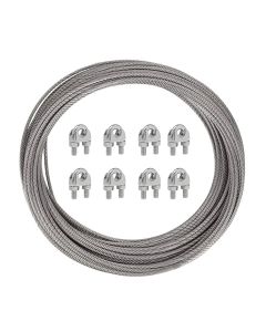 Coarbor Heavy Duty Wire Rope and 8 Pcs Clips, Wire Cable Galvanized Metal Clamp, 3/16-Inch x 50 Feet