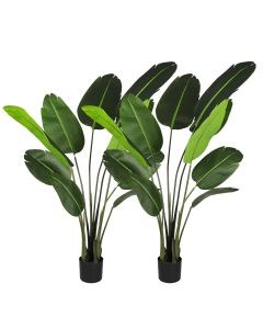 2 Pcs Artificial Bird of Paradise Tree with Planter 5ft Fake Plants Faux Tree Indoor for Home Decor Living Room Decor
