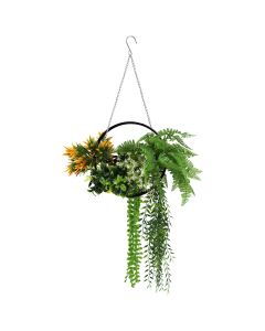 8 Pcs Artificial Hanging Plants Metal Ring Hanging Plants Flowers Plants Indoor Outdoor Hanging Decor, Black Frame, Green Orange White