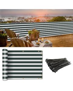 Coarbor 3'x99' Balcony Privacy Fence Screen Mesh Balcony Cover for Balcony Porch Verandah Deck Terrace Patio Backyard Railing 160GSM Up to 90% Blockage Green White Strip