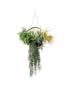 8 Pcs Artificial Hanging Plants Metal Ring Hanging Plants Flowers Plants Indoor Outdoor Hanging Decor, Gold Frame, Green Orange Blue