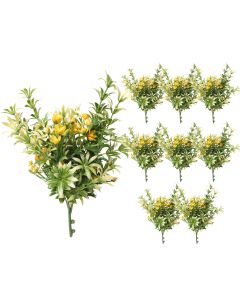 Coarbor 9 PCS Artificial Bushes Plastic Artificial Flowers Fake Outdoor Plants for Home Kitchen Party Flowers Arrangement Wedding Decorations, Green Yellow