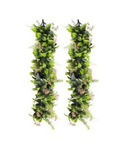 2 PCS Artificial Plant Vines Faux Plants Greenery Garland for Wedding Party Garden Home Kitchen Office Wall Decor Indoor Outdoor Decor, Green Pink