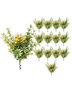 Coarbor 14 PCS Artificial Bushes Plastic Artificial Flowers Fake Outdoor Plants for Home Kitchen Party Flowers Arrangement Wedding Decorations, Green Yellow