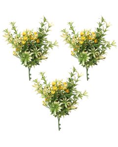 Coarbor 3 PCS Artificial Bushes Plastic Artificial Flowers Fake Outdoor Plants for Home Kitchen Party Flowers Arrangement Wedding Decorations, Green Yellow