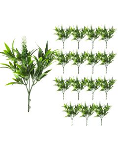 Coarbor 16 PCS Artificial Bushes Plastic Artificial Flowers Fake Outdoor Plants for Home Kitchen Party Flowers Arrangement Wedding Decorations, Green White