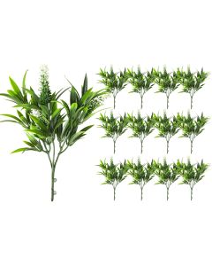 Coarbor 13 PCS Artificial Bushes Plastic Artificial Flowers Fake Outdoor Plants for Home Kitchen Party Flowers Arrangement Wedding Decorations, Green White