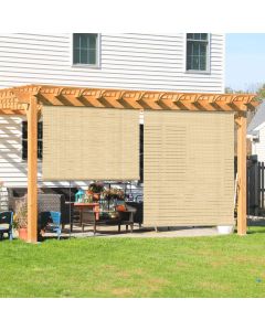 Coarbor Outdoor Roll up Shades Blinds For Pergola Porch Balcony Deck Roller Shade Screen 7'W x 14.5 'L Hollow out Beige