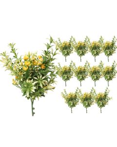 Coarbor 12 PCS Artificial Bushes Plastic Artificial Flowers Fake Outdoor Plants for Home Kitchen Party Flowers Arrangement Wedding Decorations, Green Yellow