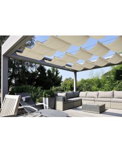 Coarbor 7'x15' Retractable Wave Shade Cover Outdoor Waterproof Retractable Shade Sail Cover Pergola Awning Deck Patio Backyard Wave Shade Beige
