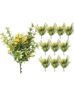Coarbor 11 PCS Artificial Bushes Plastic Artificial Flowers Fake Outdoor Plants for Home Kitchen Party Flowers Arrangement Wedding Decorations, Green Yellow