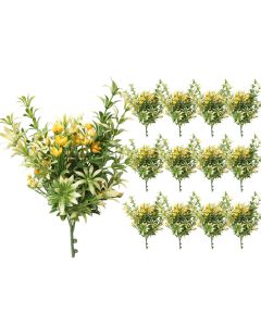 Coarbor 13 PCS Artificial Bushes Plastic Artificial Flowers Fake Outdoor Plants for Home Kitchen Party Flowers Arrangement Wedding Decorations, Green Yellow