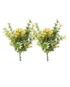 Coarbor 2 PCS Artificial Bushes Plastic Artificial Flowers Fake Outdoor Plants for Home Kitchen Party Flowers Arrangement Wedding Decorations, Green Yellow
