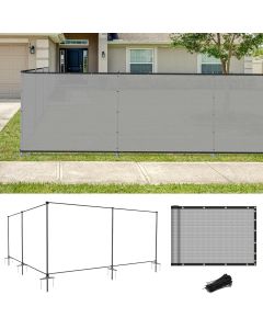 Coarbor Iron Poles Privacy Fence 6'H x 12'W Metal Fence Covering Privacy Fence Screen with Zipties and Base Anchor for Outside Garden Backyard Dog Kennel Chicken Pool, Light Gray