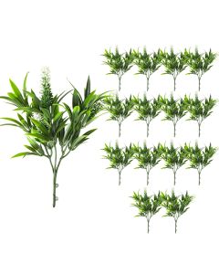 Coarbor 15 PCS Artificial Bushes Plastic Artificial Flowers Fake Outdoor Plants for Home Kitchen Party Flowers Arrangement Wedding Decorations, Green White