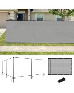 Coarbor 6'Hx99'W Iron Poles Privacy Fence Metal Fence Covering Privacy Fence Screen with Zipties and Base Anchor for Outside Garden Backyard Dog Kennel Chicken Pool, Light Gray