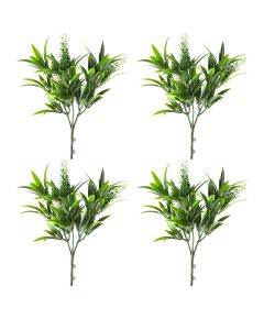 Coarbor 4 PCS Artificial Bushes Plastic Artificial Flowers Fake Outdoor Plants for Home Kitchen Party Flowers Arrangement Wedding Decorations, Green White