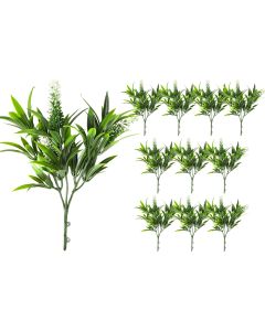 Coarbor 11 PCS Artificial Bushes Plastic Artificial Flowers Fake Outdoor Plants for Home Kitchen Party Flowers Arrangement Wedding Decorations, Green White