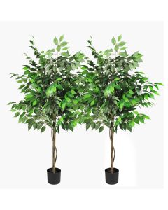 2 Pcs Artificial Ficus Tree with Planter Fake Plants 5ft Faux Tree Indoor for Home Decor Living Room Decor