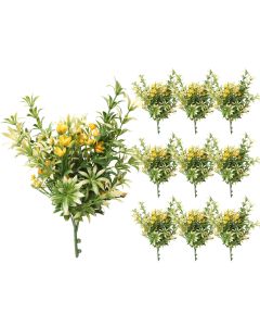 Coarbor 10 PCS Artificial Bushes Plastic Artificial Flowers Fake Outdoor Plants for Home Kitchen Party Flowers Arrangement Wedding Decorations, Green Yellow