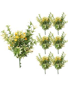 Coarbor 7 PCS Artificial Bushes Plastic Artificial Flowers Fake Outdoor Plants for Home Kitchen Party Flowers Arrangement Wedding Decorations, Green Yellow