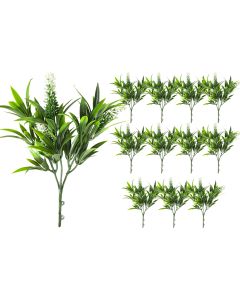 Coarbor 12 PCS Artificial Bushes Plastic Artificial Flowers Fake Outdoor Plants for Home Kitchen Party Flowers Arrangement Wedding Decorations, Green White