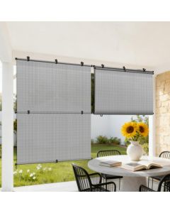 Coarbor Outdoor Roller Shades 8'W x 15'H Porch Sun Shades Outdoor Roll Up Blinds for Patio Porch Gazebo Balcony Backyard, Light Grey