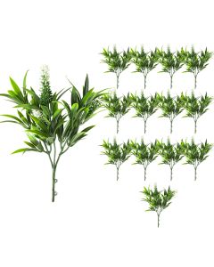 Coarbor 14 PCS Artificial Bushes Plastic Artificial Flowers Fake Outdoor Plants for Home Kitchen Party Flowers Arrangement Wedding Decorations, Green White