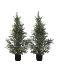 2 Pcs Artificial Cedar Tree with Planter Fake Plants 3ft Faux Tree Indoor for Home Decor Living Room Decor