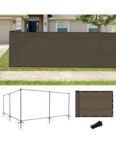 Coarbor 6'Hx99'W Iron Poles Privacy Fence Metal Fence Covering Privacy Fence Screen with Zipties and Base Anchor for Outside Garden Backyard Dog Kennel Chicken Pool, Brown