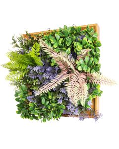 9 PCS Pcs Artificial Greenery Wall Plants 12"x12" Faux Plants with Square Wood Frame, Hanging Plant for Bathroom Bedroom Office Wall Decor Home Decor, Green Purple