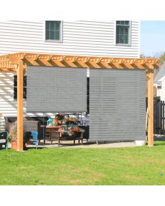 Coarbor Outdoor Roll up Shades Blinds For Pergola Porch Balcony Deck Roller Shade Screen 7'W x 15'L Hollow out Light Grey