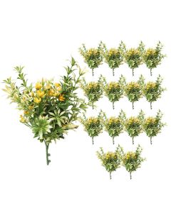 Coarbor 15 PCS Artificial Bushes Plastic Artificial Flowers Fake Outdoor Plants for Home Kitchen Party Flowers Arrangement Wedding Decorations, Green Yellow