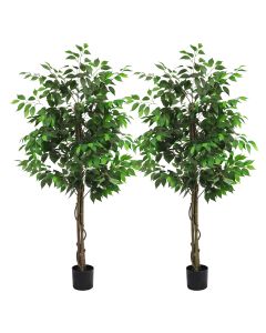 2 Pcs Artificial Ficus Tree with Planter Fake Plants 6ft Faux Tree Indoor for Home Decor Living Room Decor