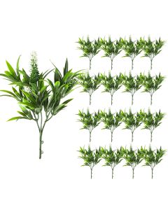 Coarbor 17 PCS Artificial Bushes Plastic Artificial Flowers Fake Outdoor Plants for Home Kitchen Party Flowers Arrangement Wedding Decorations, Green White