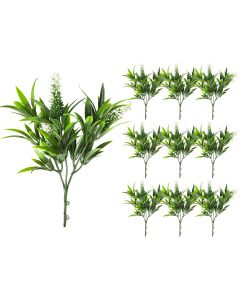 Coarbor 10 PCS Artificial Bushes Plastic Artificial Flowers Fake Outdoor Plants for Home Kitchen Party Flowers Arrangement Wedding Decorations, Green White