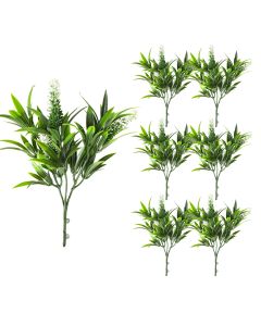 Coarbor 7 PCS Artificial Bushes Plastic Artificial Flowers Fake Outdoor Plants for Home Kitchen Party Flowers Arrangement Wedding Decorations, Green White