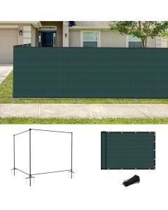 Coarbor 6'Hx12'W Metal Fence Iron Poles Privacy Fence Covering Privacy Fence Screen with Zipties and Base Anchor for Outside Garden Backyard Dog Kennel Chicken Pool, Green