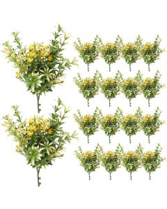 Coarbor 18 PCS Artificial Bushes Plastic Artificial Flowers Fake Outdoor Plants for Home Kitchen Party Flowers Arrangement Wedding Decorations, Green Yellow