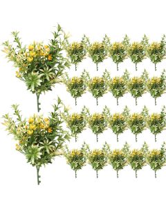 Coarbor 22 PCS Artificial Bushes Plastic Artificial Flowers Fake Outdoor Plants for Home Kitchen Party Flowers Arrangement Wedding Decorations, Green Yellow