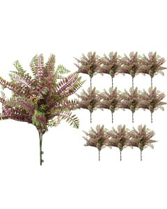 Coarbor 12 PCS Artificial Bushes Plastic Artificial Flowers Fake Outdoor Plants for Home Kitchen Party Flowers Arrangement Wedding Decorations, Purple Green