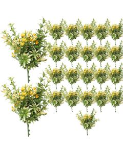 Coarbor 23 PCS Artificial Bushes Plastic Artificial Flowers Fake Outdoor Plants for Home Kitchen Party Flowers Arrangement Wedding Decorations, Green Yellow