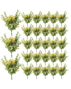 Coarbor 28 PCS Artificial Bushes Plastic Artificial Flowers Fake Outdoor Plants for Home Kitchen Party Flowers Arrangement Wedding Decorations, Green Yellow