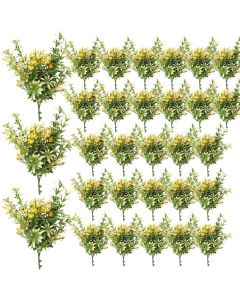 Coarbor 30 PCS Artificial Bushes Plastic Artificial Flowers Fake Outdoor Plants for Home Kitchen Party Flowers Arrangement Wedding Decorations, Green Yellow